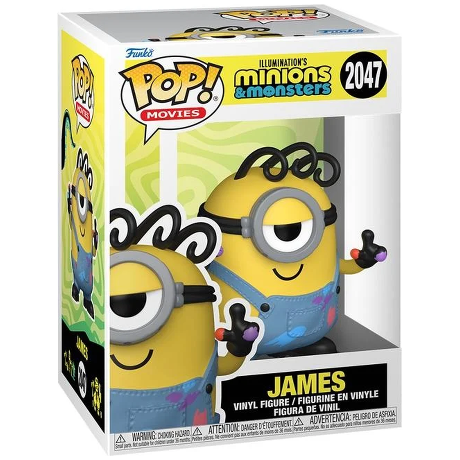 Funko Pop! vinyl figure of James, a yellow Minion in blue overalls.