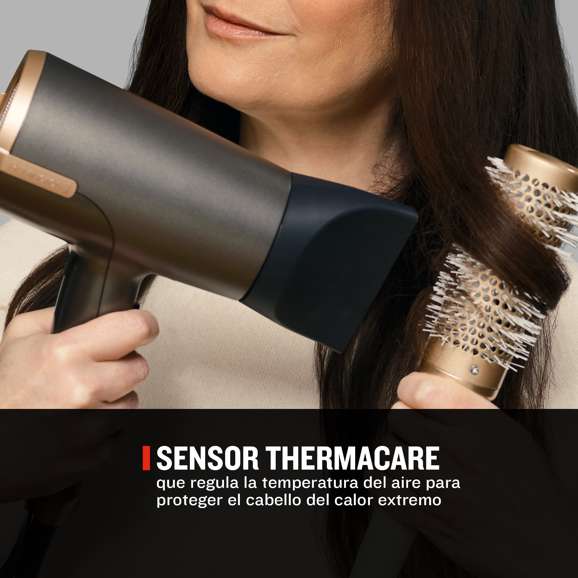 Sensor thermacare que regula la temperatura del aire para proteger el cabello del calor extremo