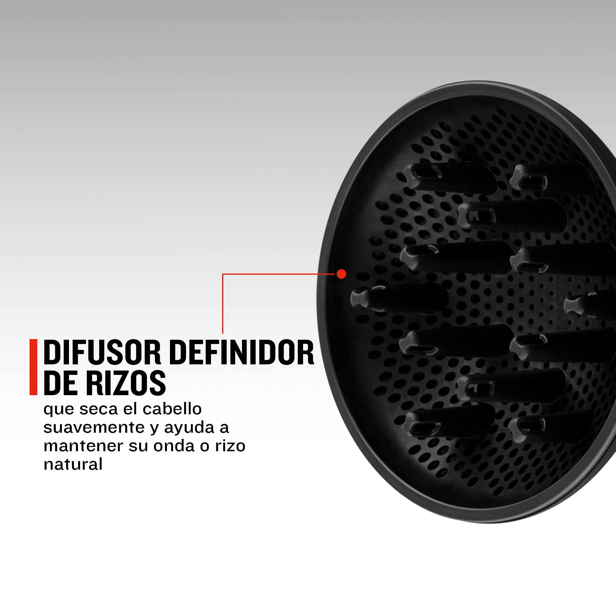 Accesorio difusor negro con superficie perforada y púas.