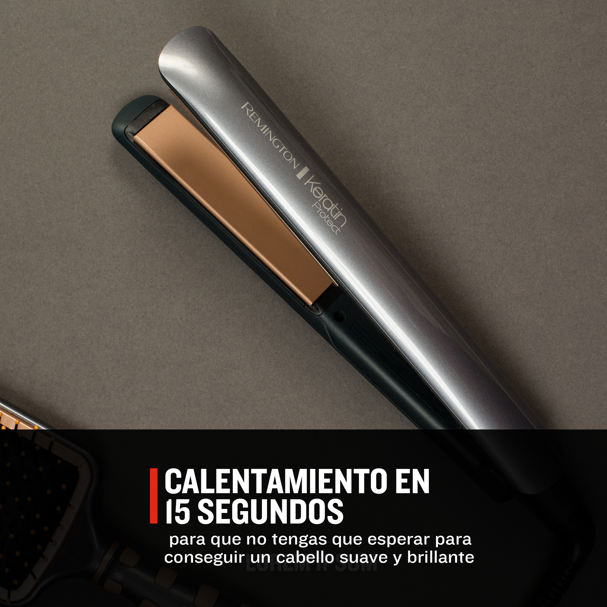 Una plancha de pelo Remington Keratin Protect sobre fondo oscuro.