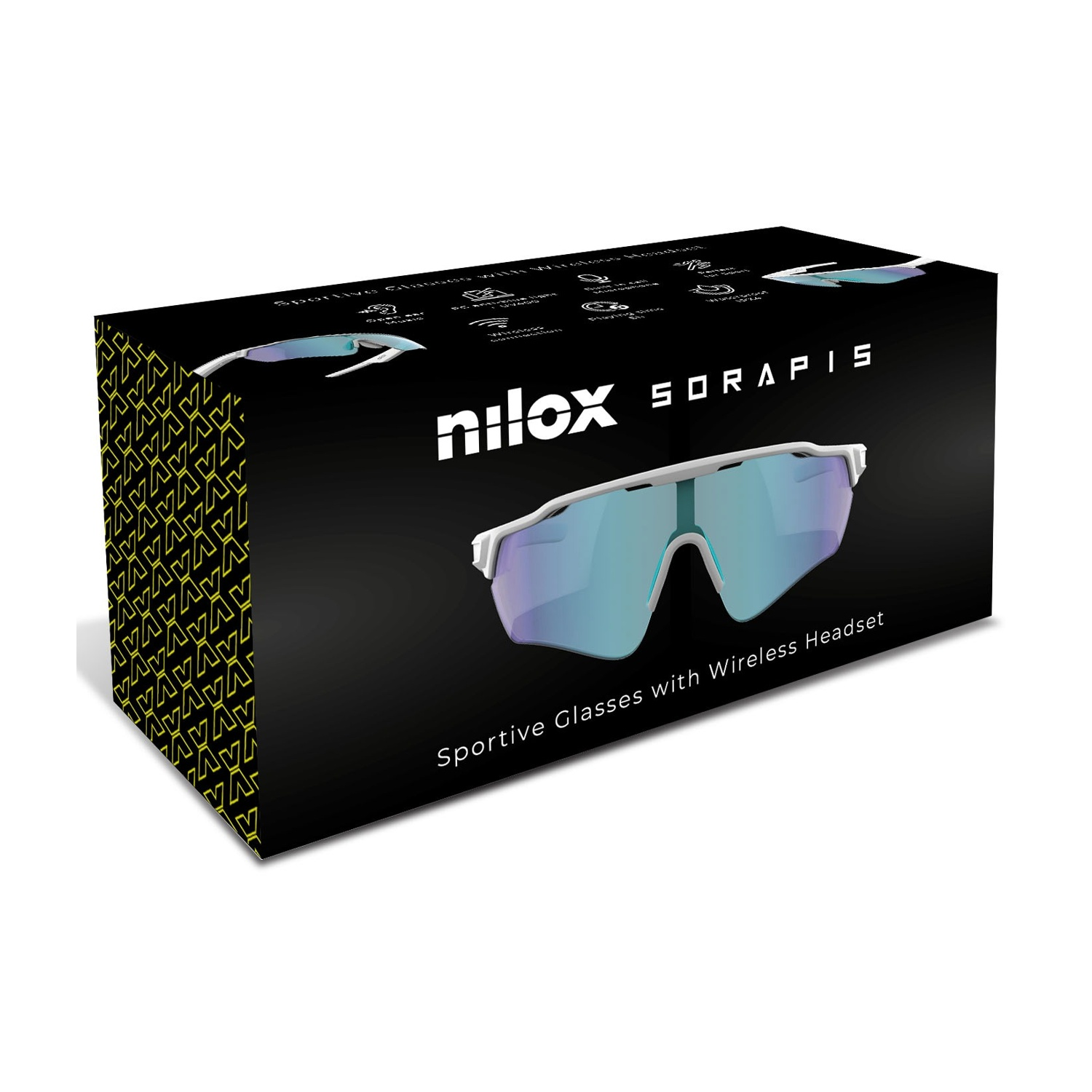 Scatola per occhiali sportivi Nilox Sorapis con auricolare wireless.