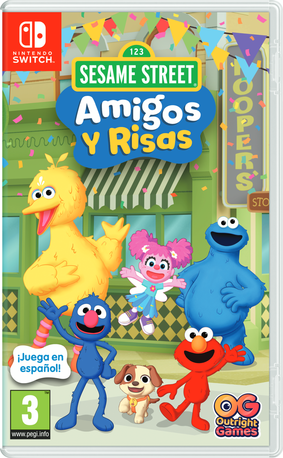 Caja del juego Sesame Street con Epi, Blas, Monstruo Comegalletas, Coco y perro.