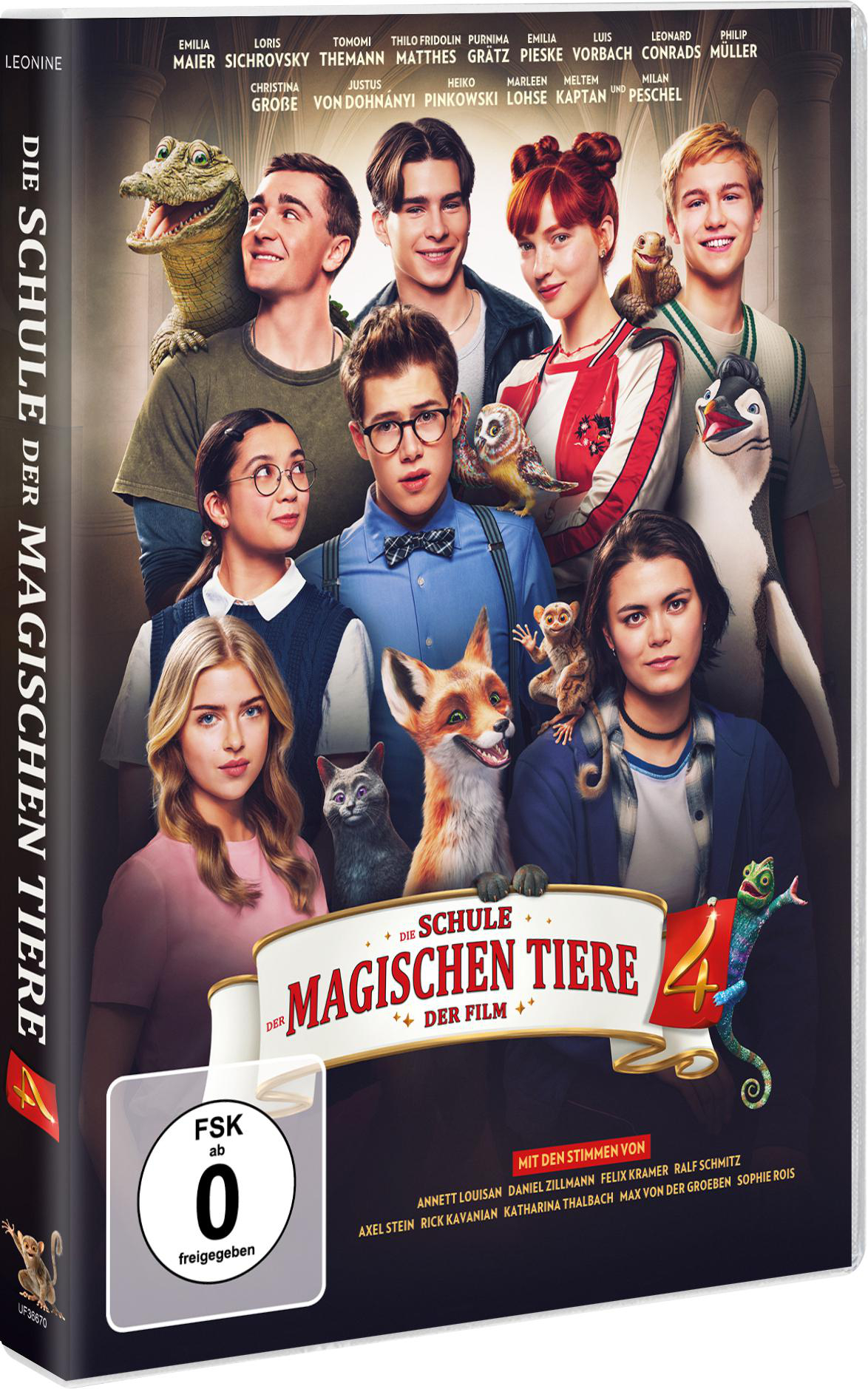 Filmplakat mit Kindern und magischen Tieren, darunter ein Krokodil, Fuchs und Pinguin.