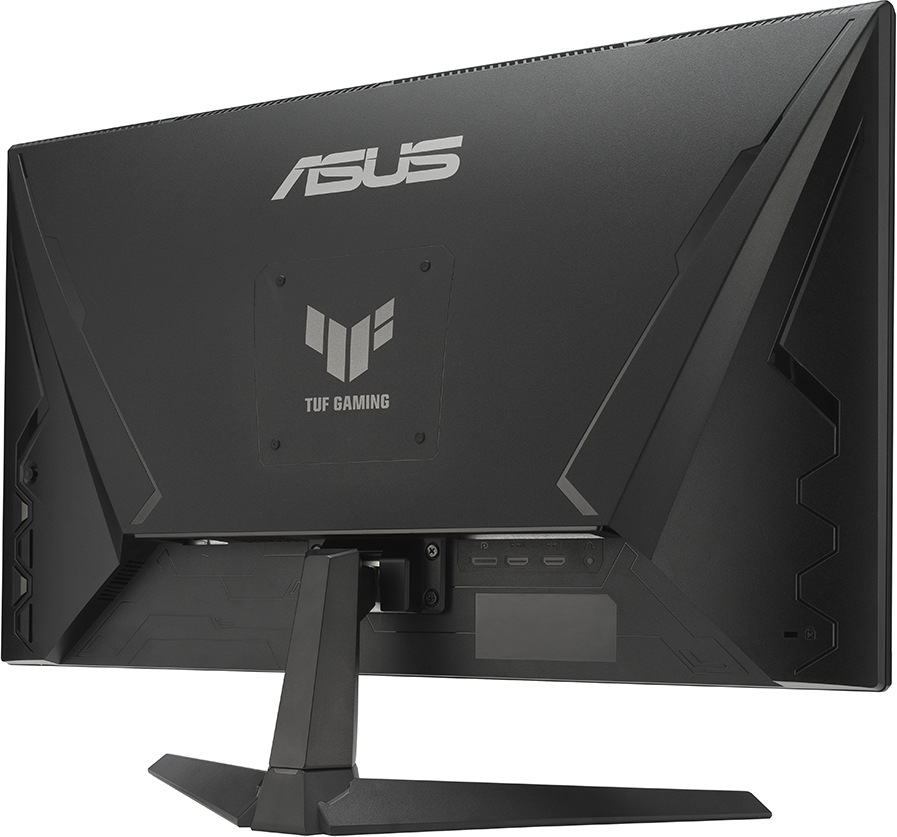 Fekete Asus gamer monitor hátulnézete, portokkal és logókkal.