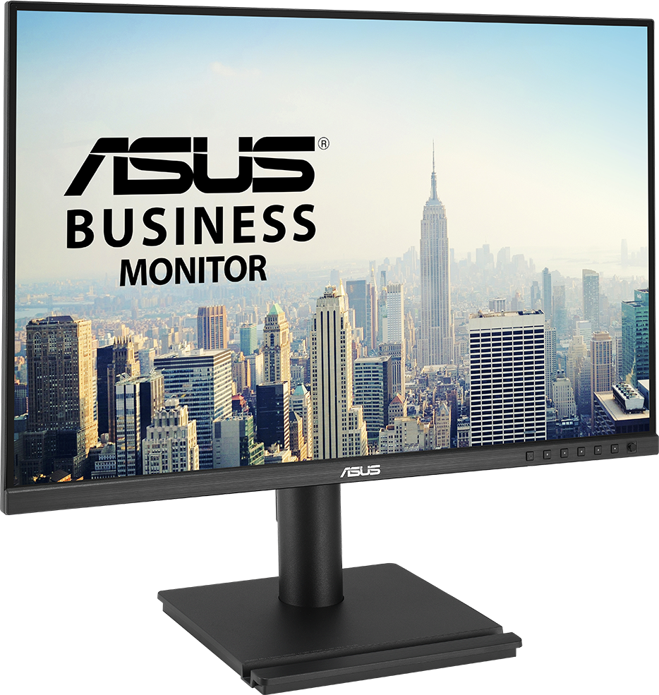 Egy Asus Business monitor városi égboltot jelenít meg felhőkarcolókkal és az Empire State Buildinggel.