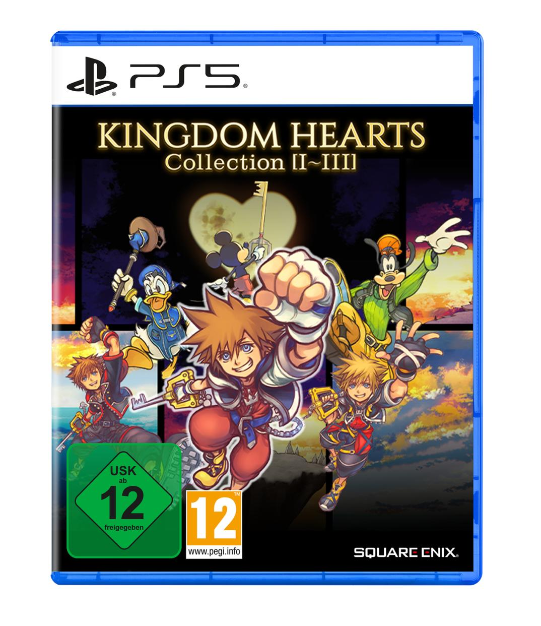 PS5 Kingdom Hearts Collection II-III-Box-Art mit Sora, Donald, Goofy, Micky und Riku.