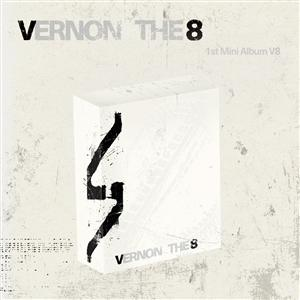 Cover des Mini-Albums V8 von Vernon The 8 mit weißer Box und schwarzem Design.
