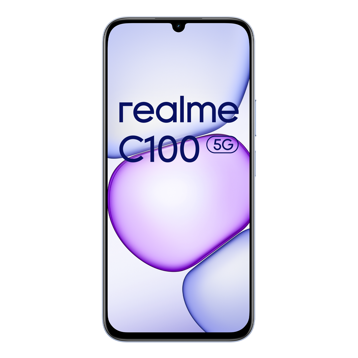 Un smartphone Realme C100 5G con fondo azul y morado.