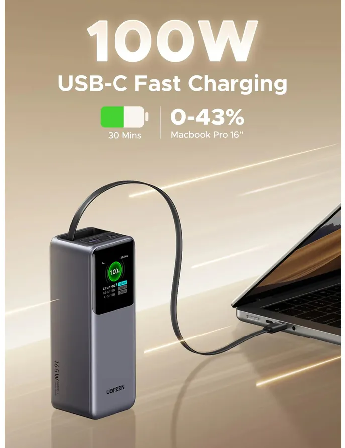 UGREEN 100W USB-C Ladegerät lädt MacBook Pro 16" in 30 Min. von 0-43%.