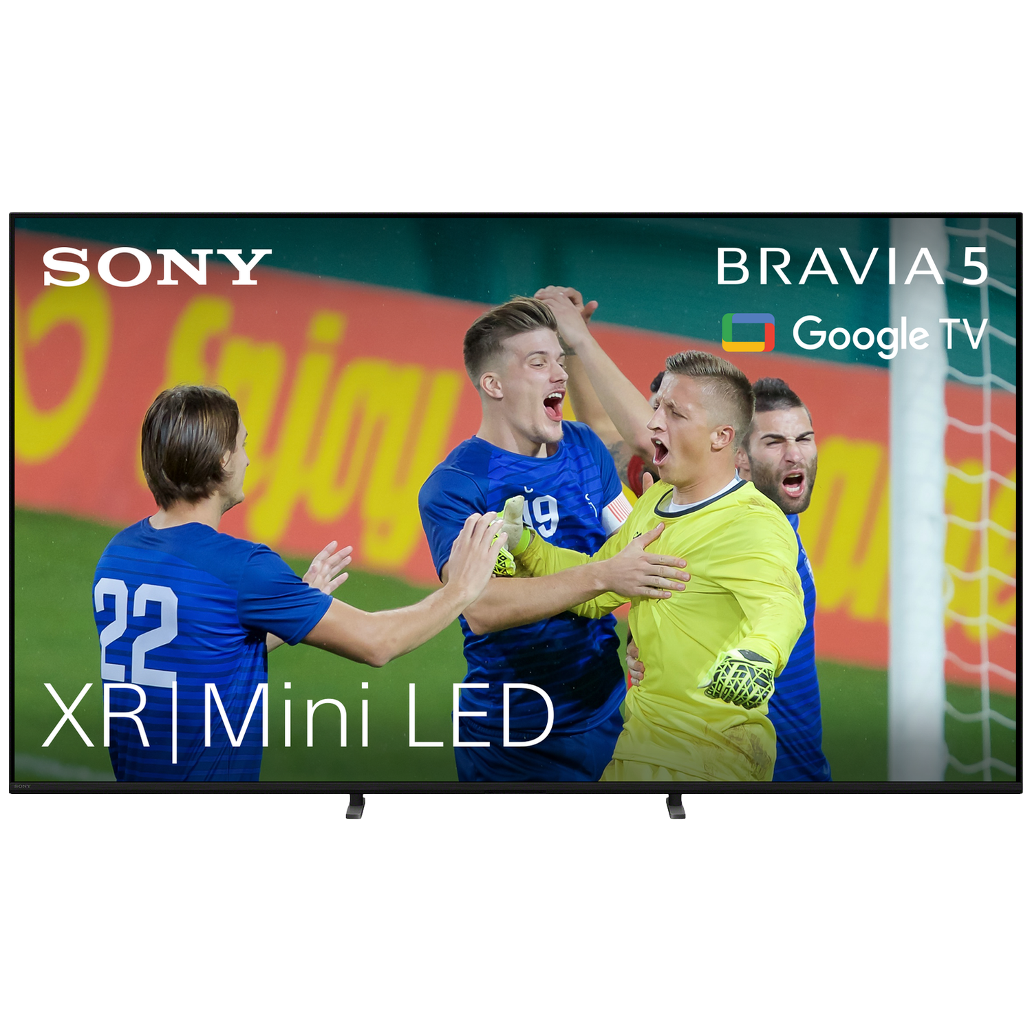 Voetballers vieren feest, Sony Bravia 5 Google TV, XR Mini LED.