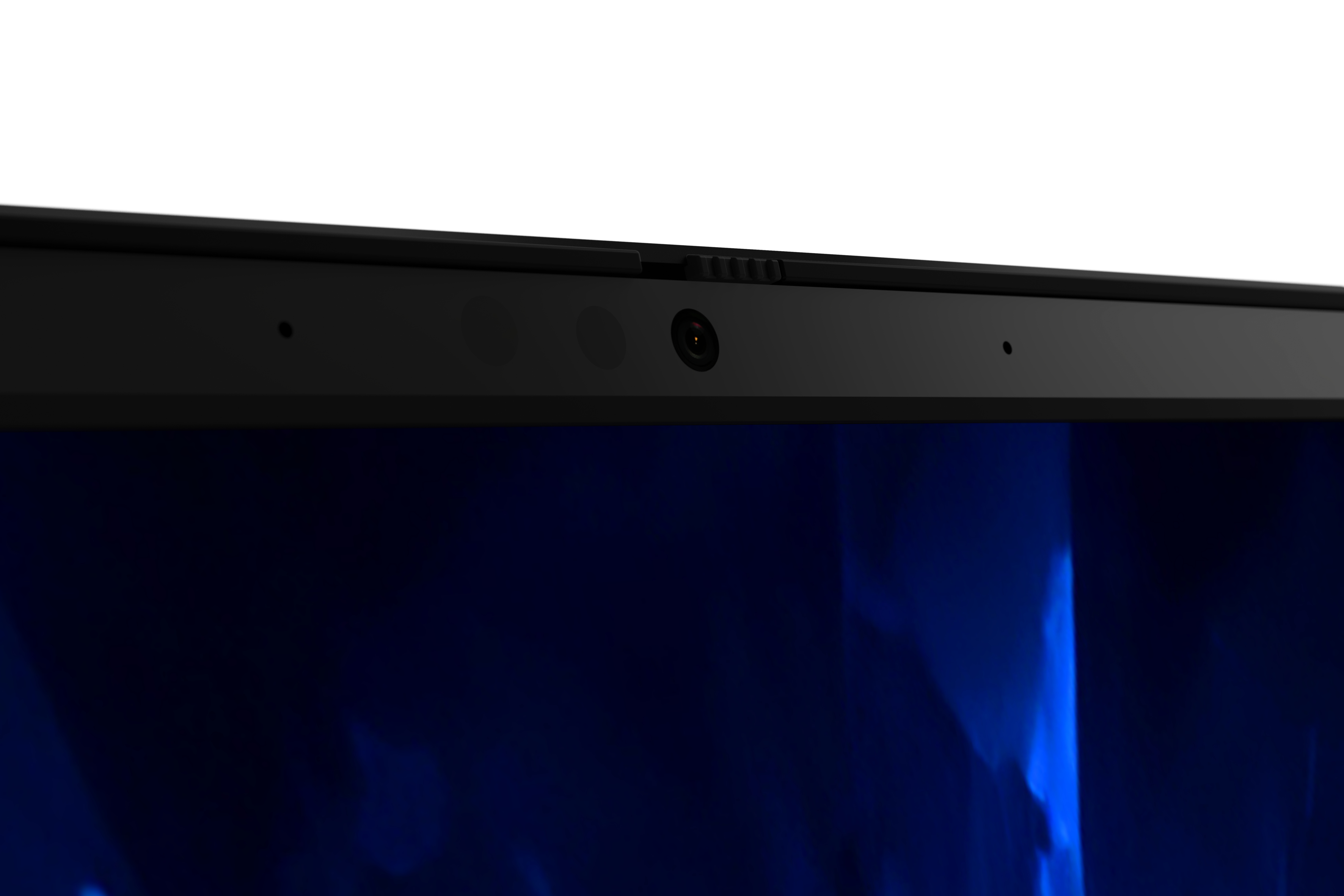 Nahaufnahme des Laptop-Bildschirms und des oberen Rahmens mit Kamera.