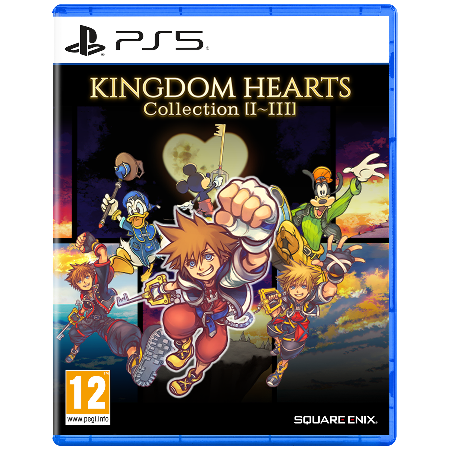 PS5 gamehoes met Kingdom Hearts-personages Sora, Donald en Goofy.