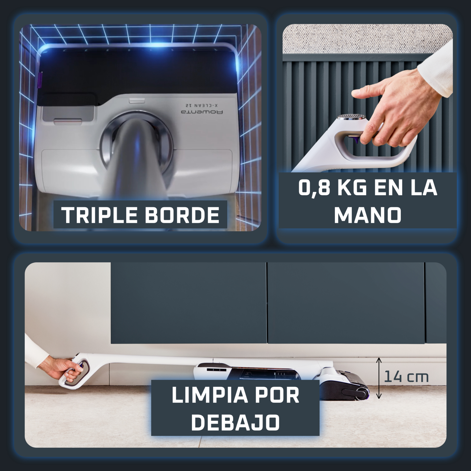Triple borde. o.8 kg en la mano. Limpa por debajo.