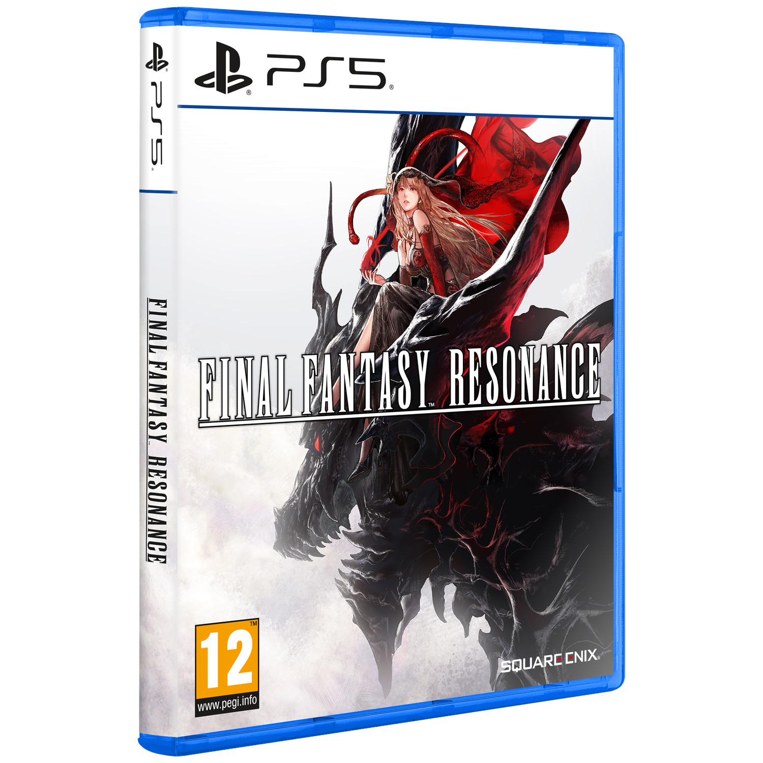 PS5-speldoosje voor Final Fantasy Resonance. Met een vrouw en een draak.
