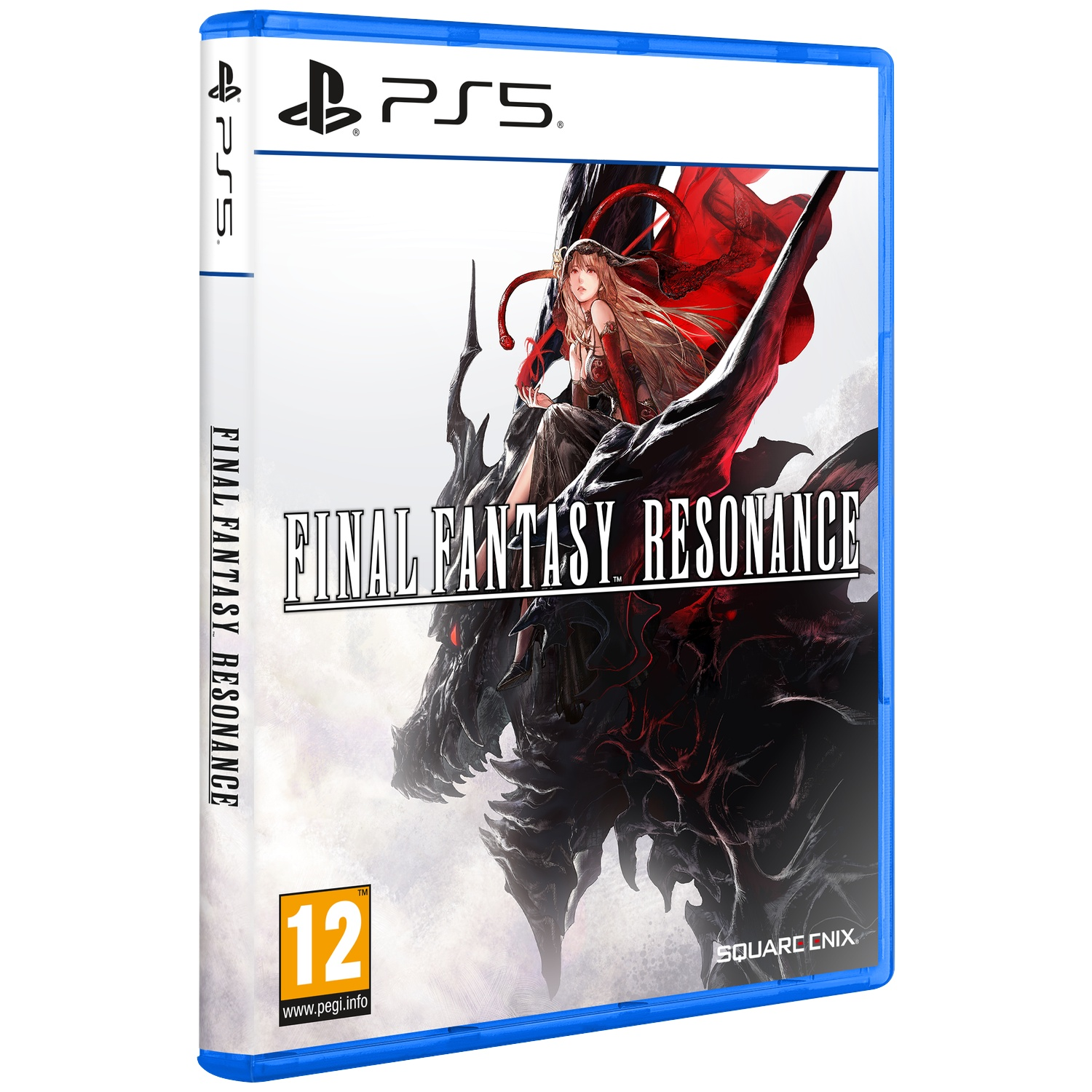PS5-speldoosje: Vrouw zit op zwarte draak, Final Fantasy Resonance.