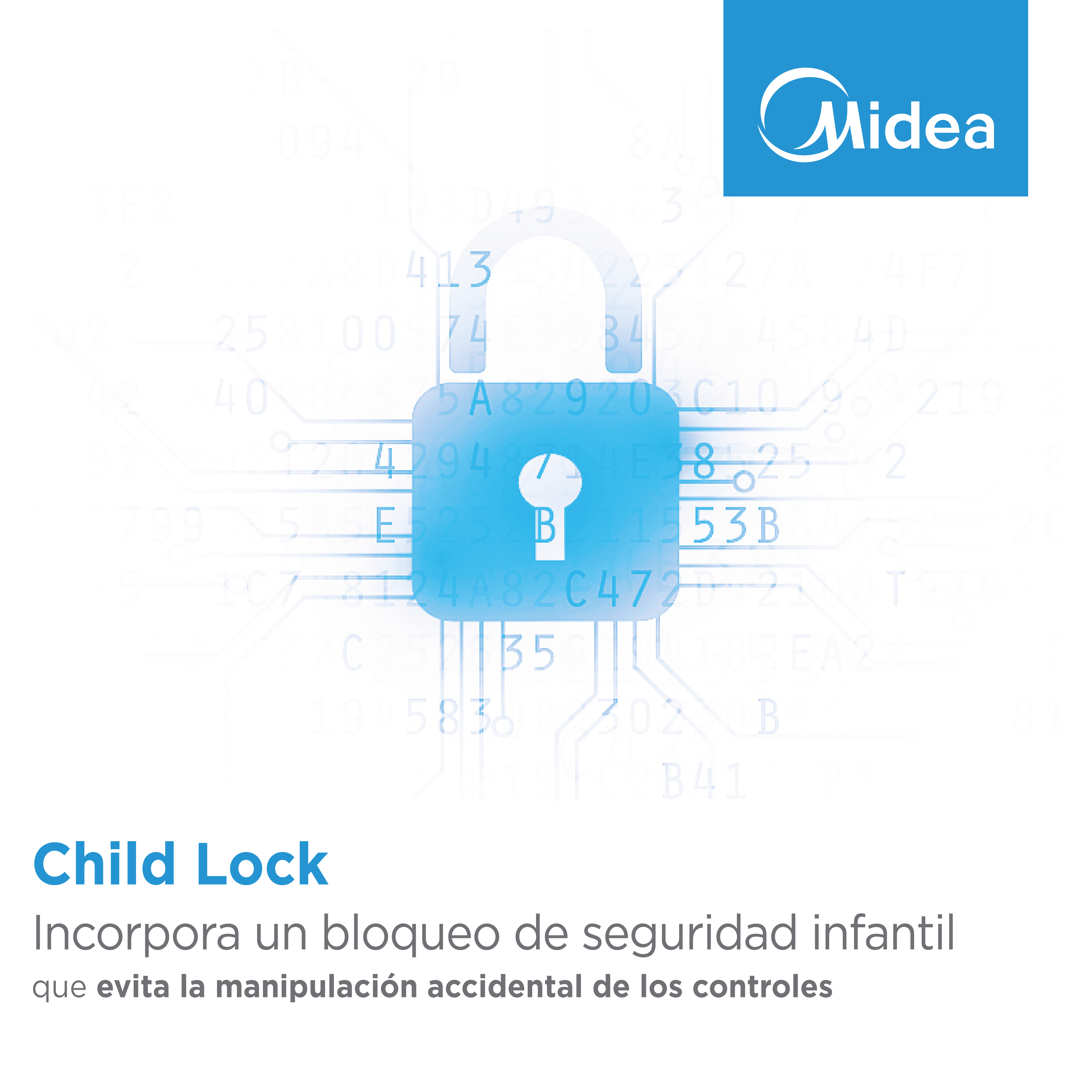 Un icono de candado azul sobre un fondo digital con números.