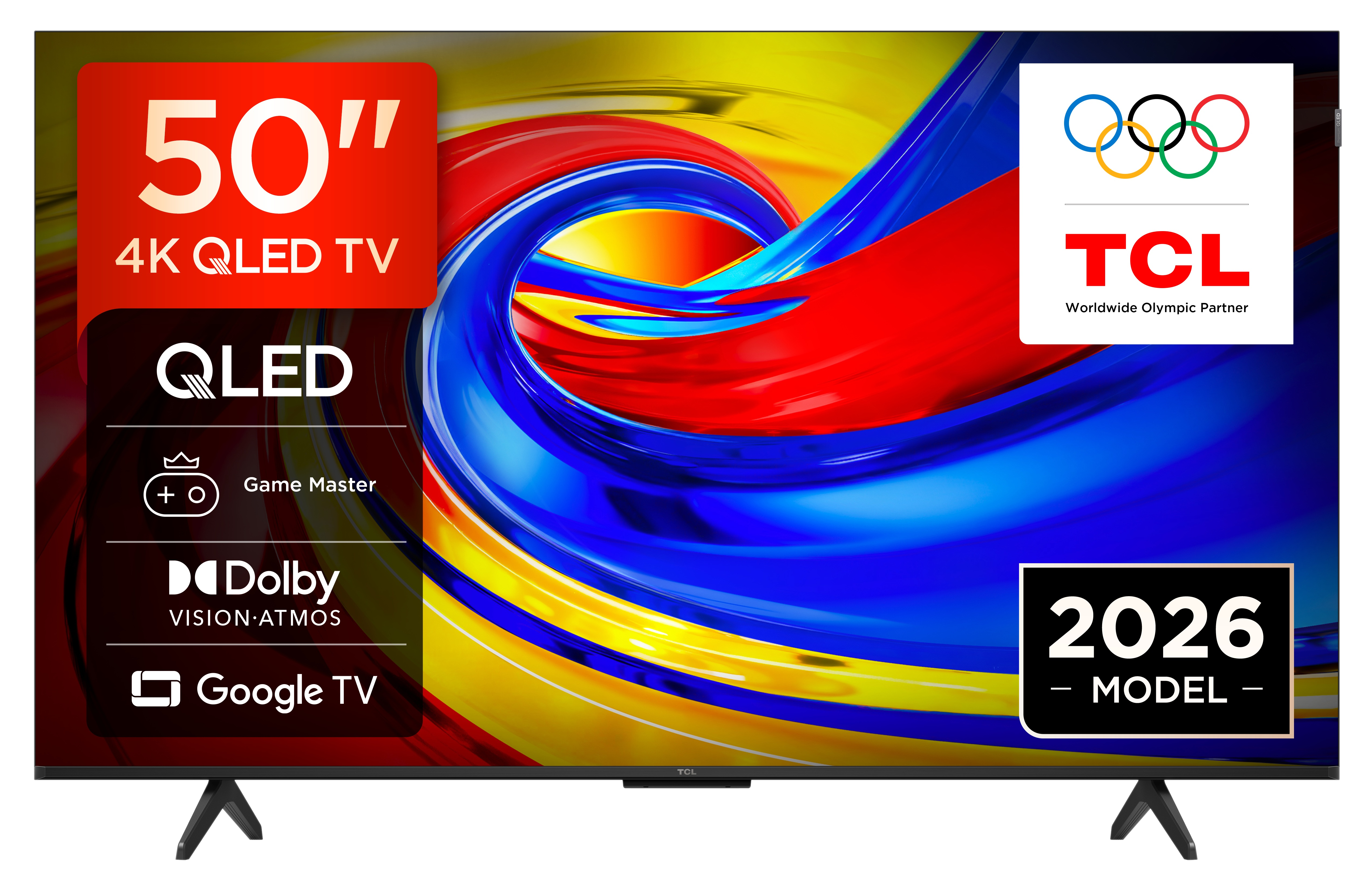 Telewizor TCL QLED 4K 50" z logo olimpijskim, Dolby Vision, Google TV.