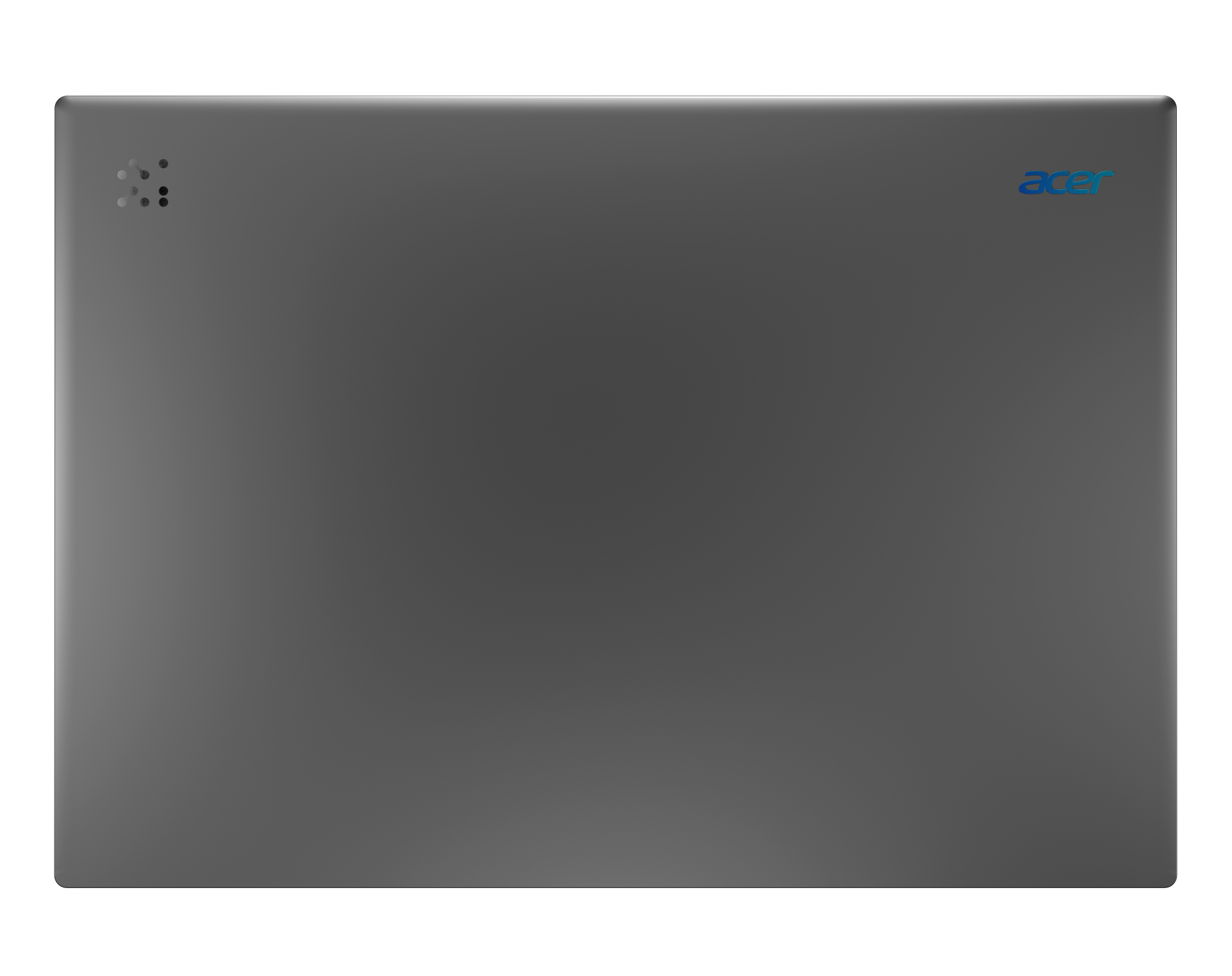 Szara pokrywa laptopa z logo Acer. W lewym górnym rogu widoczne otwory wentylacyjne.