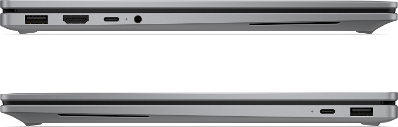 Gri dizüstü bilgisayar: USB, HDMI ve USB-C bağlantı noktaları görünür.