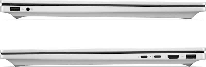 Beyaz dizüstü bilgisayar yan görünüm USB, kulaklık, USB-C ve HDMI bağlantı noktaları.