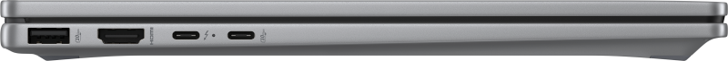 Laptopun yan görünümü, bağlantı noktaları: USB, HDMI, Thunderbolt.