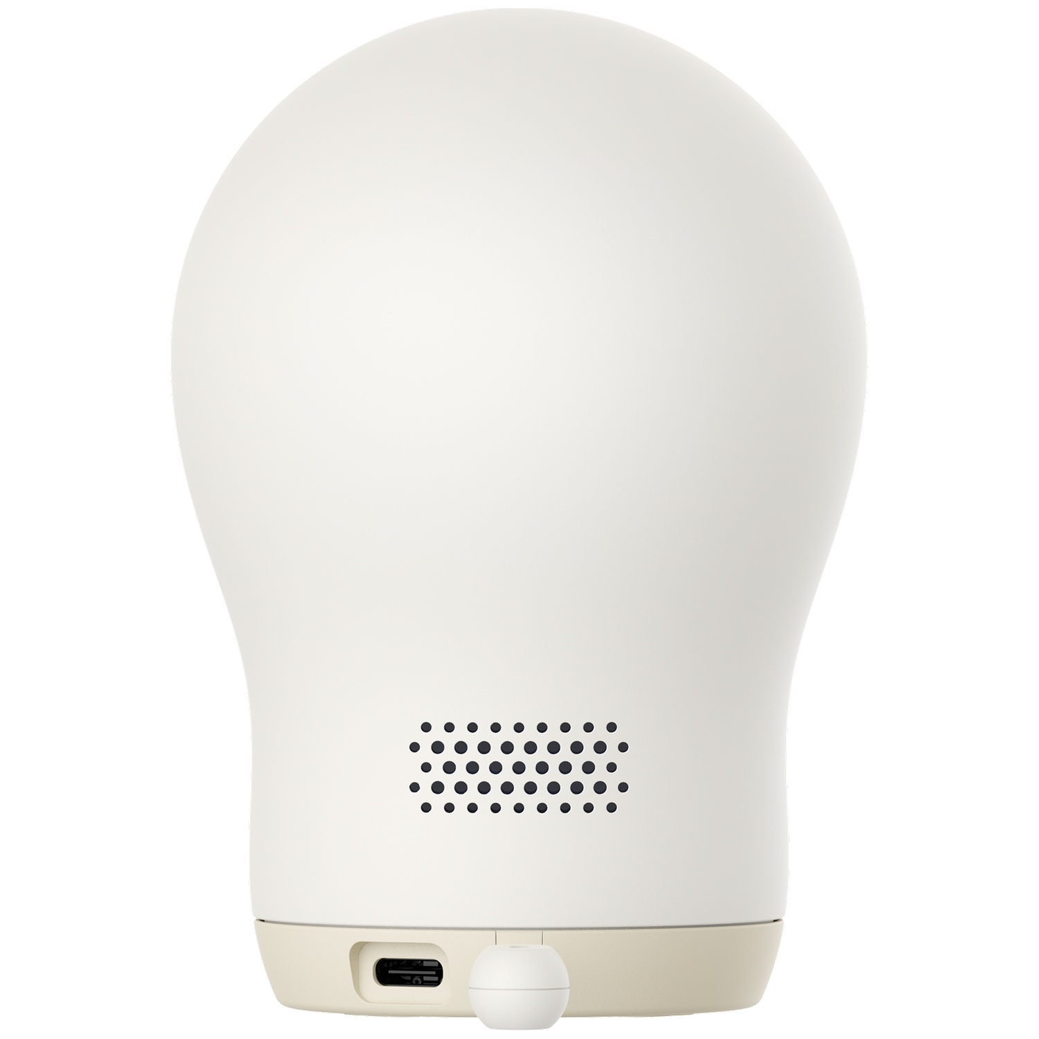 Witte lamp met luidsprekers en USB-poort aan de onderkant.