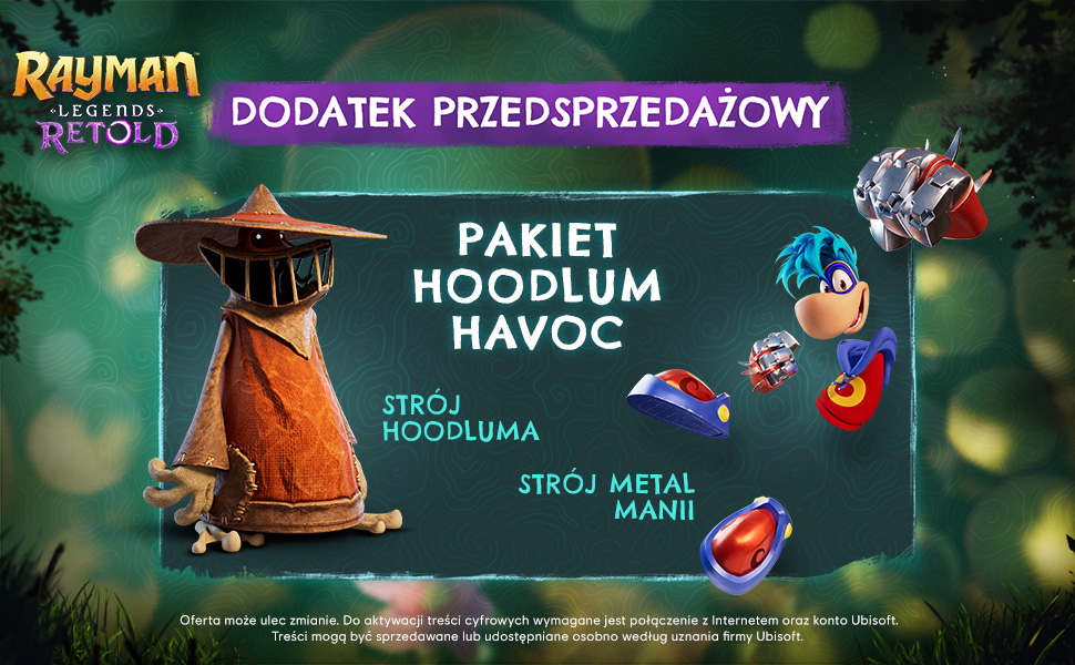 Pakiet przedsprzedażowy Rayman Legends: Retold z Hoodlumem i Metal Maniac.
