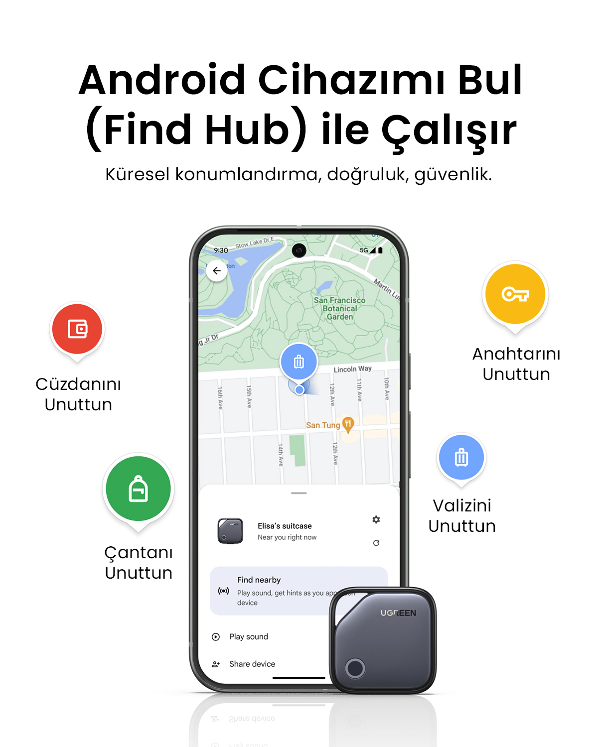 Android Find Hub uygulaması konum, doğruluk ve güvenlik özellikleri.