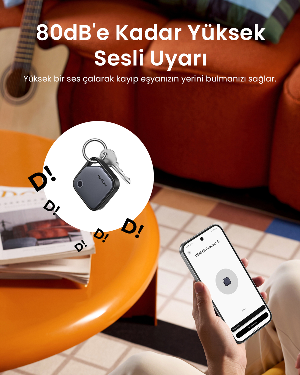 Arama arayüzünü gösteren bir akıllı telefonla anahtar bulucu.
