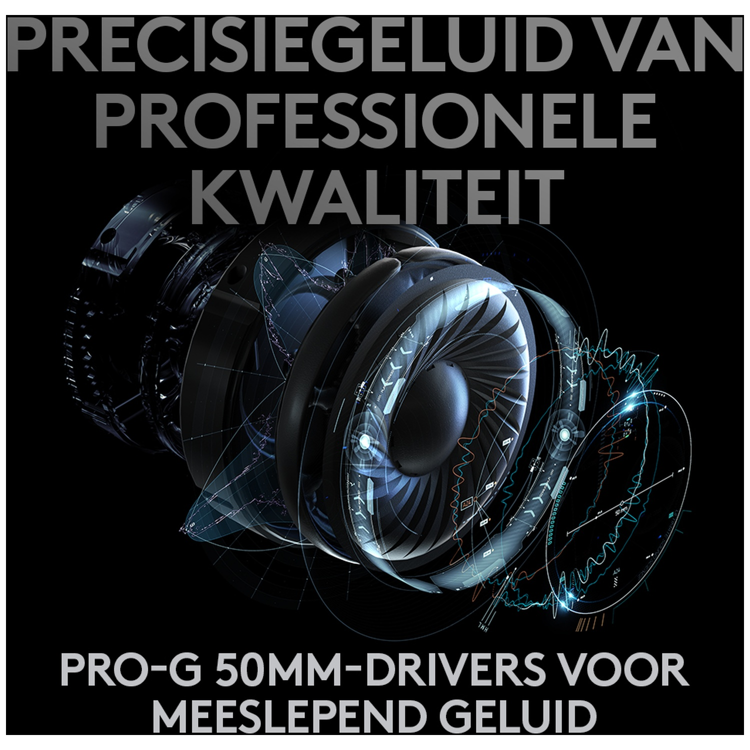 Close-up van een luidsprekerdriver met golfvormen.