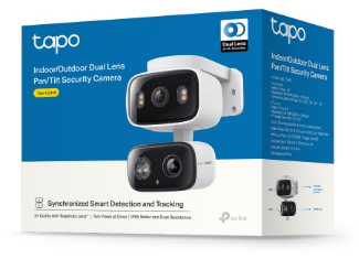 Opakowanie kamery bezpieczeństwa TP-Link Tapo z podwójnym obiektywem.