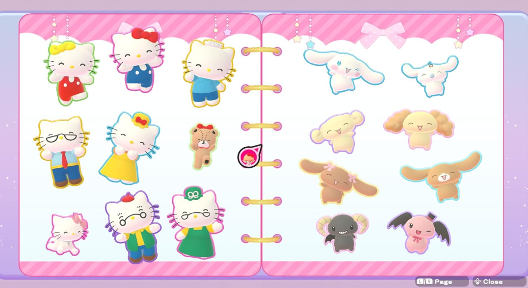 Eine Sammlung von niedlichen Charakteren wie Hello Kitty und Cinnamoroll.