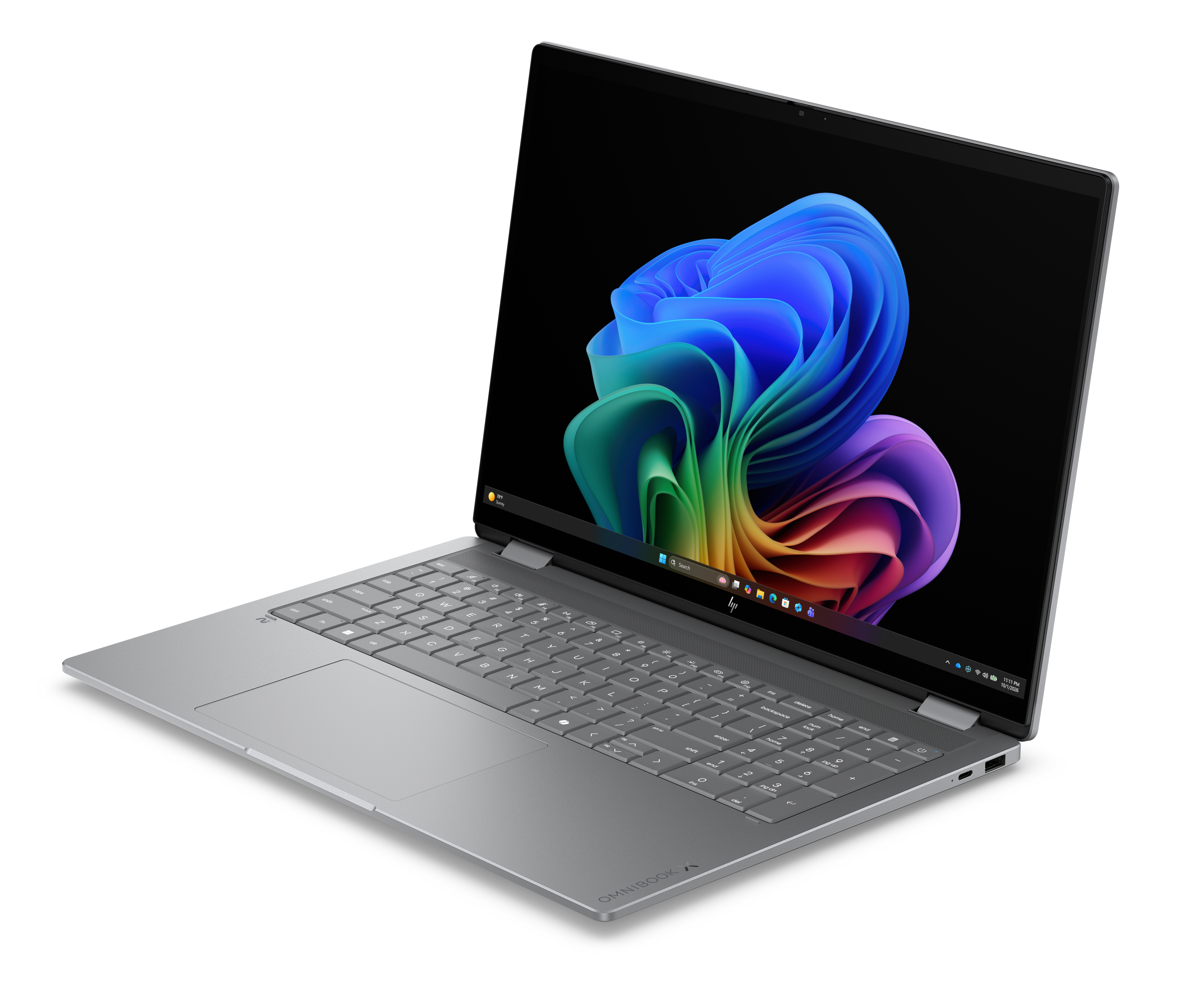 Ein silberner Laptop mit einem bunten Hintergrund auf dem Bildschirm.