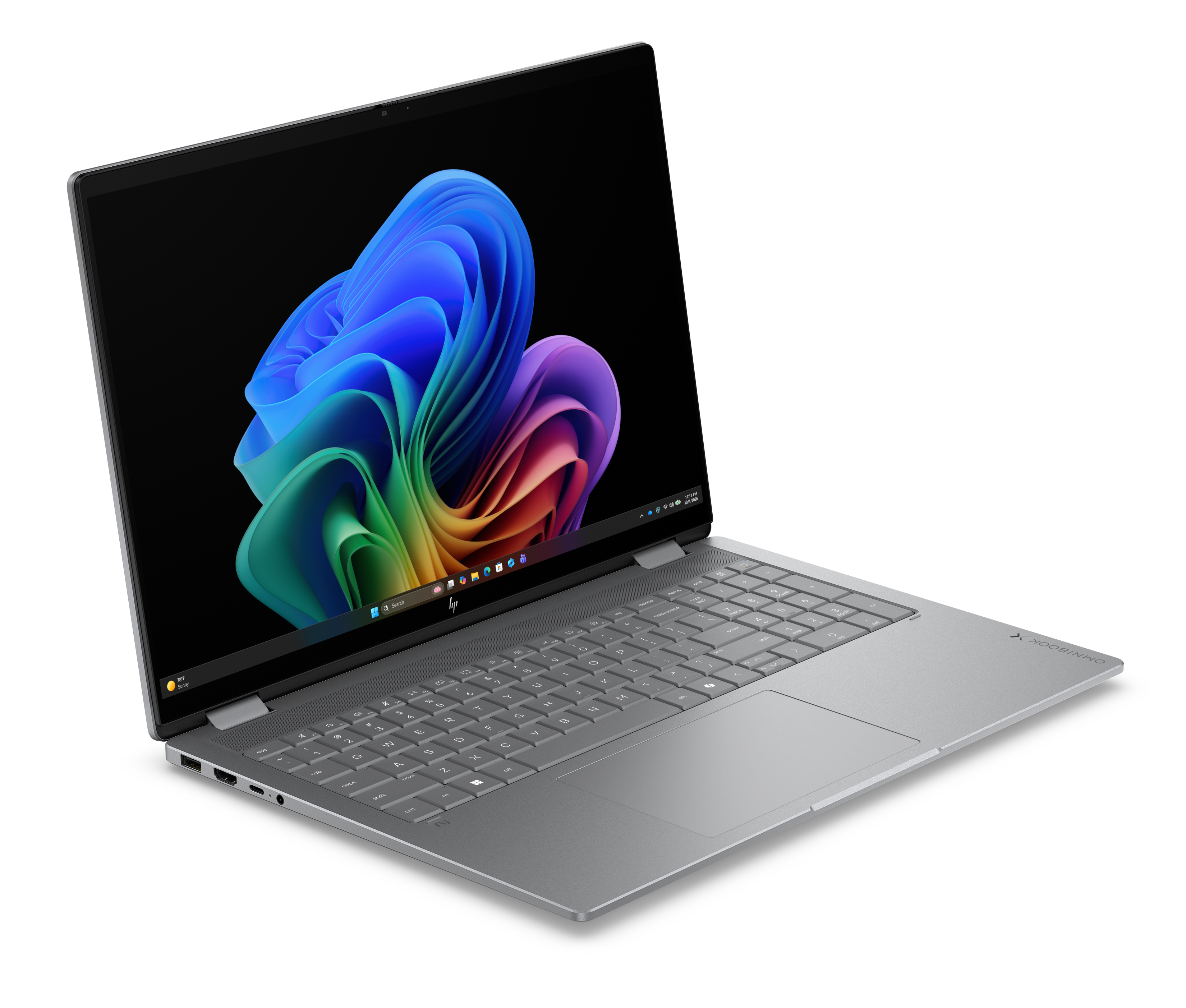 Ein silberner Laptop mit einem bunten Hintergrundbild auf dem Bildschirm.