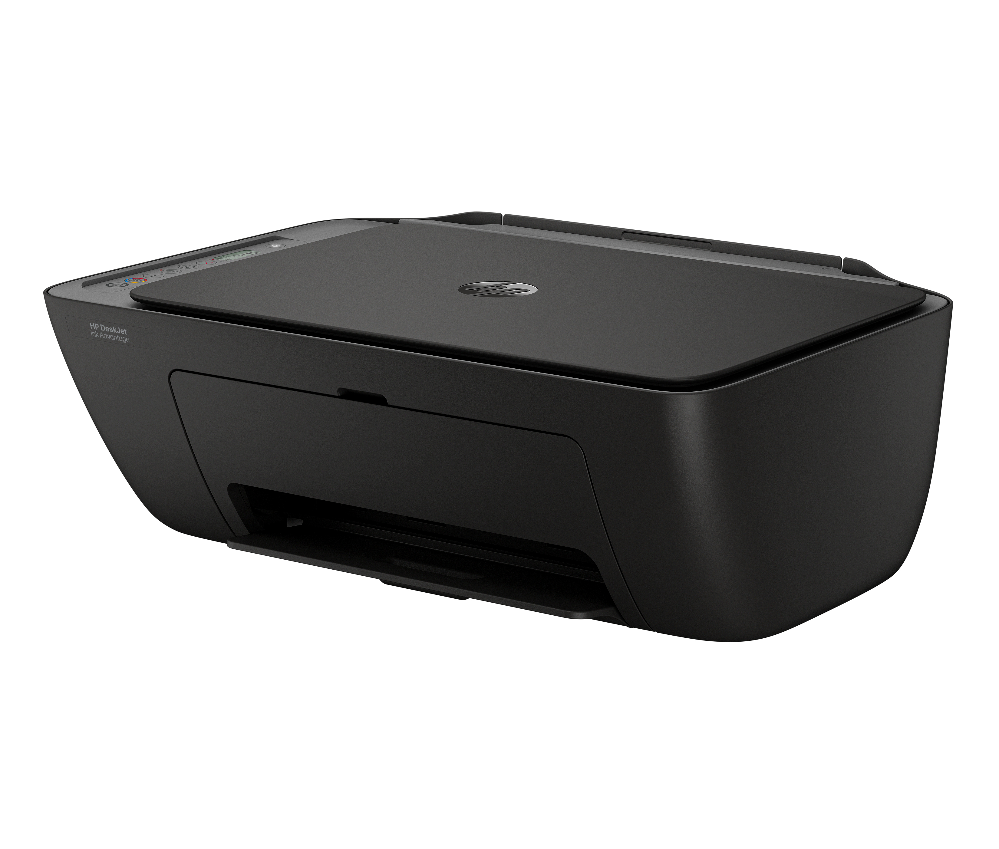 Üst kısmında kontrol paneli bulunan siyah bir HP DeskJet Ink Advantage yazıcı.