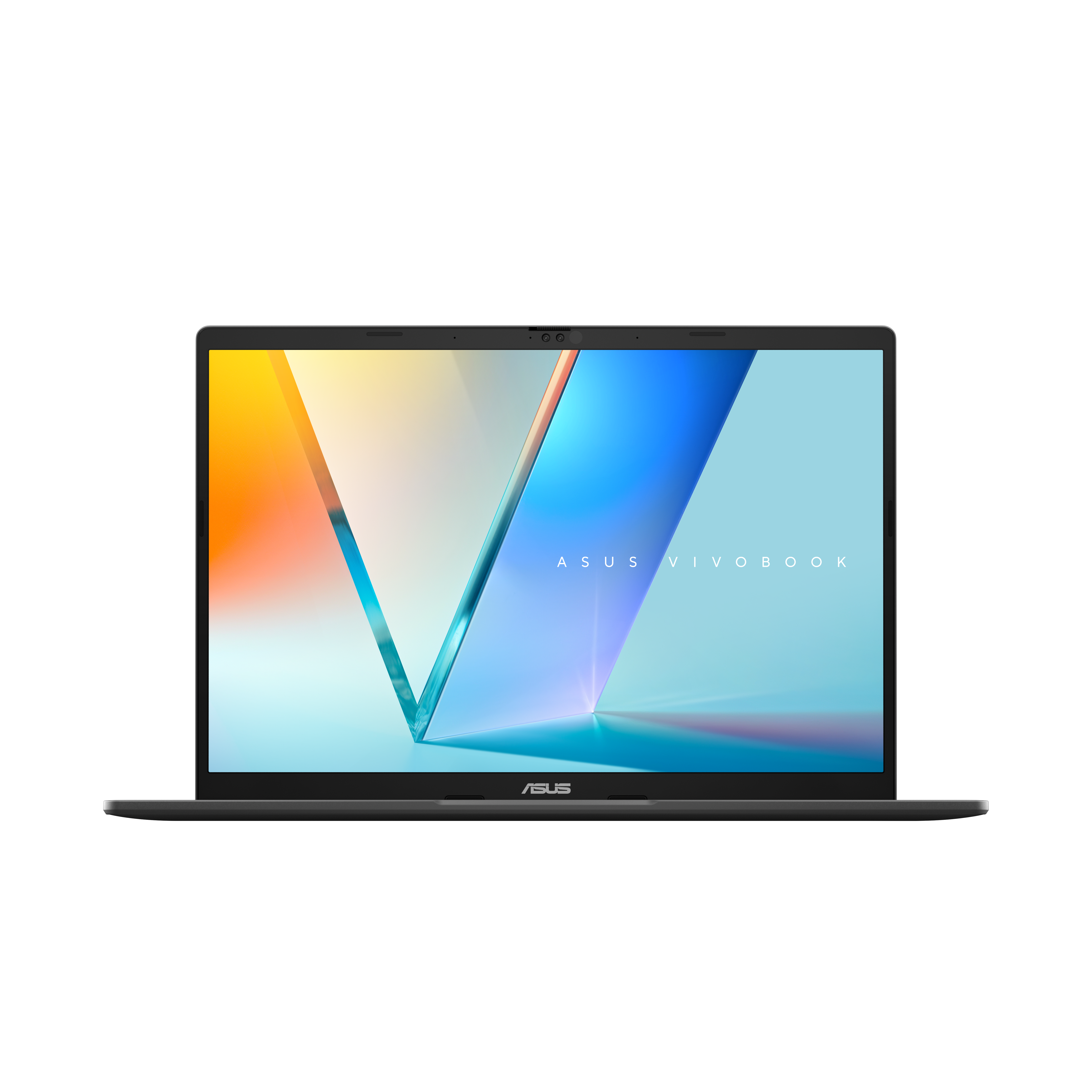 Een gesloten laptop met een heldere, abstracte achtergrond op het scherm.