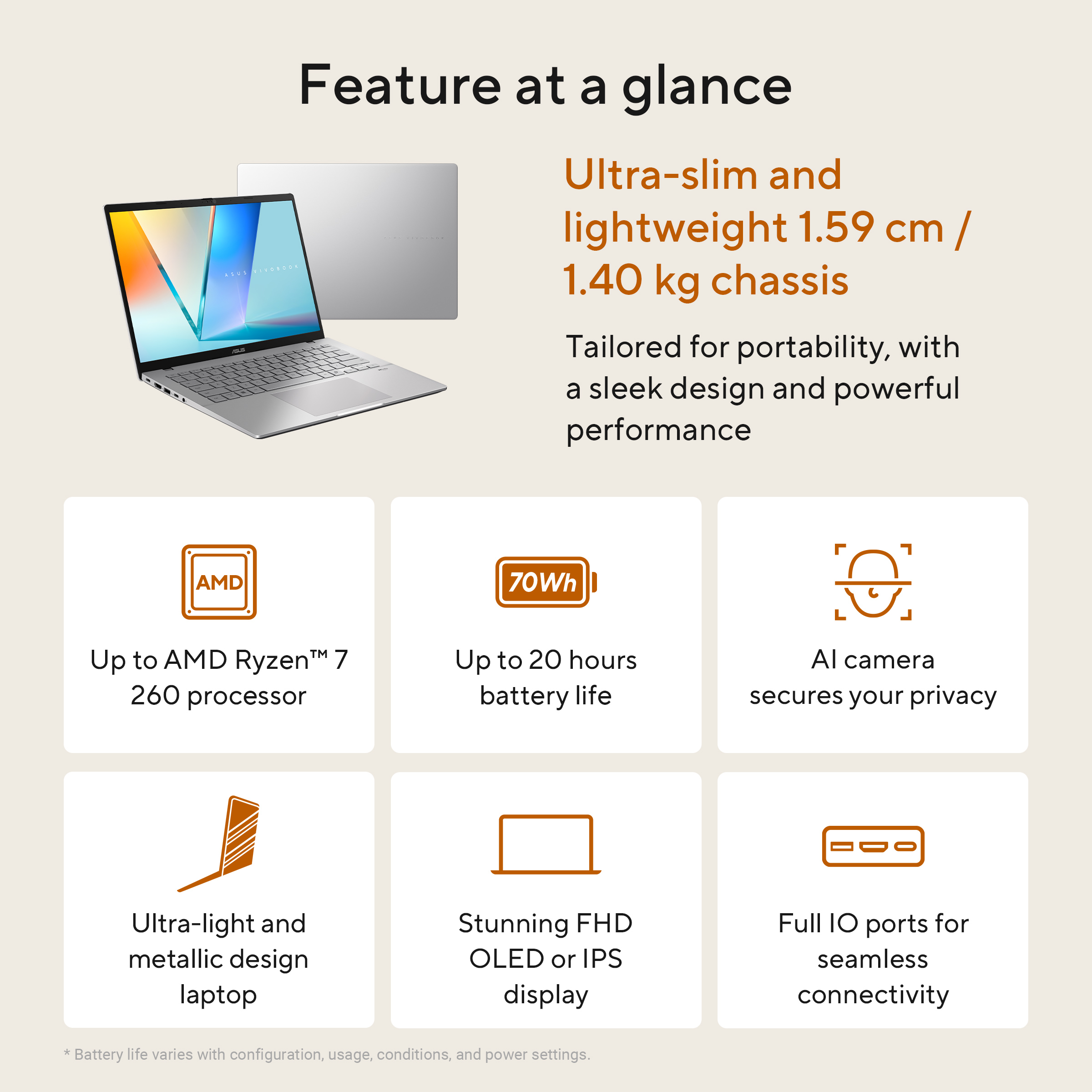 Een slanke zilveren laptop met een kleurrijk scherm wordt getoond.