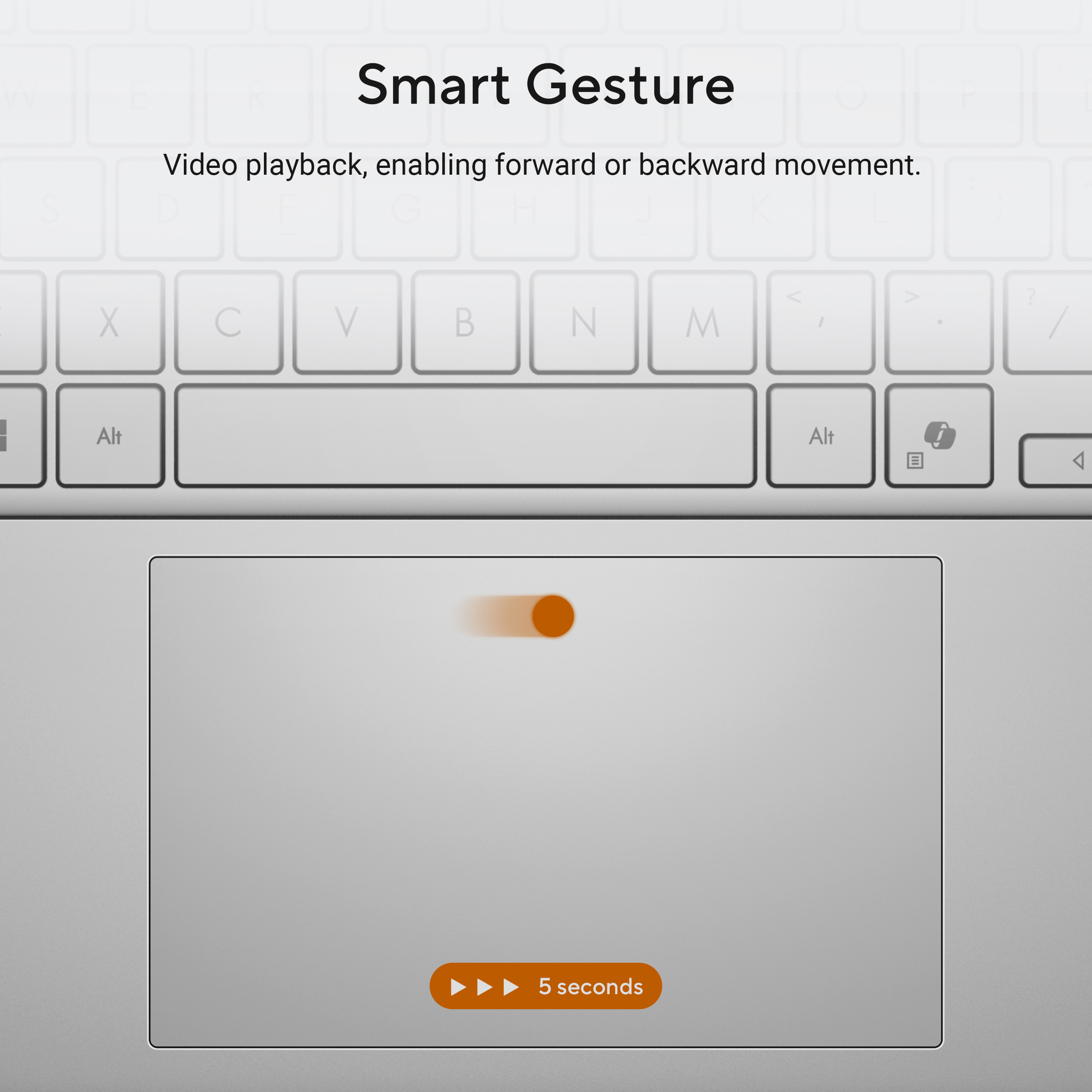 Close-up van een toetsenbord en touchpad. Een oranje cirkel beweegt.