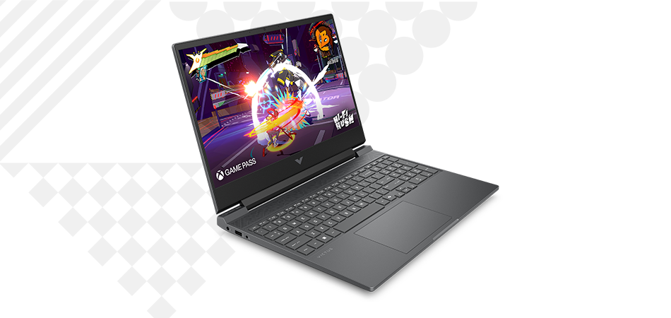 Siyah bir dizüstü bilgisayar, Hi-Fi Rush adlı renkli bir oyun gösteriyor.