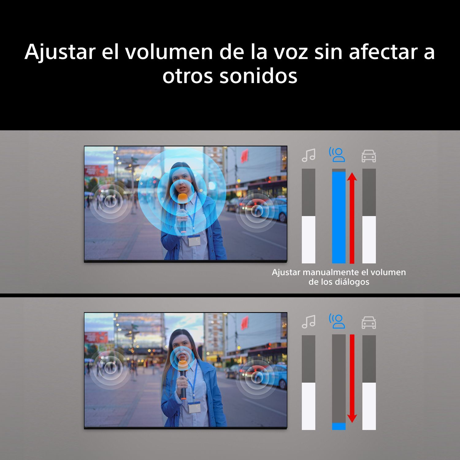 Ajusta el volumen de la voz sin afectar a otros sonidos.