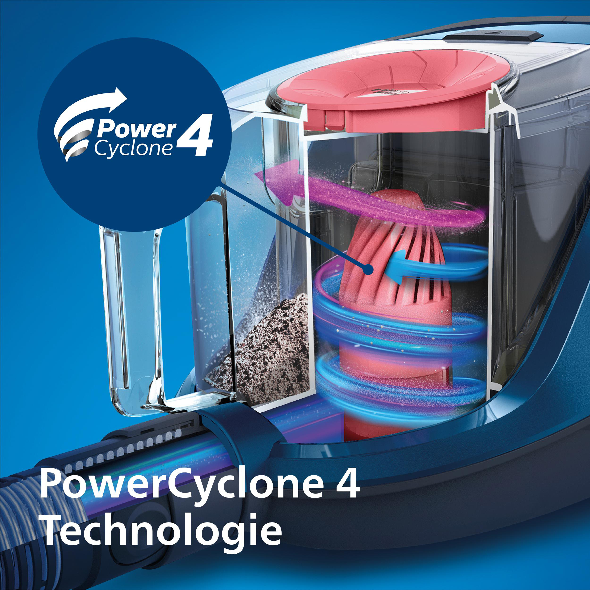 Ein Querschnitt eines Staubsaugers mit PowerCyclone 4 Technologie.