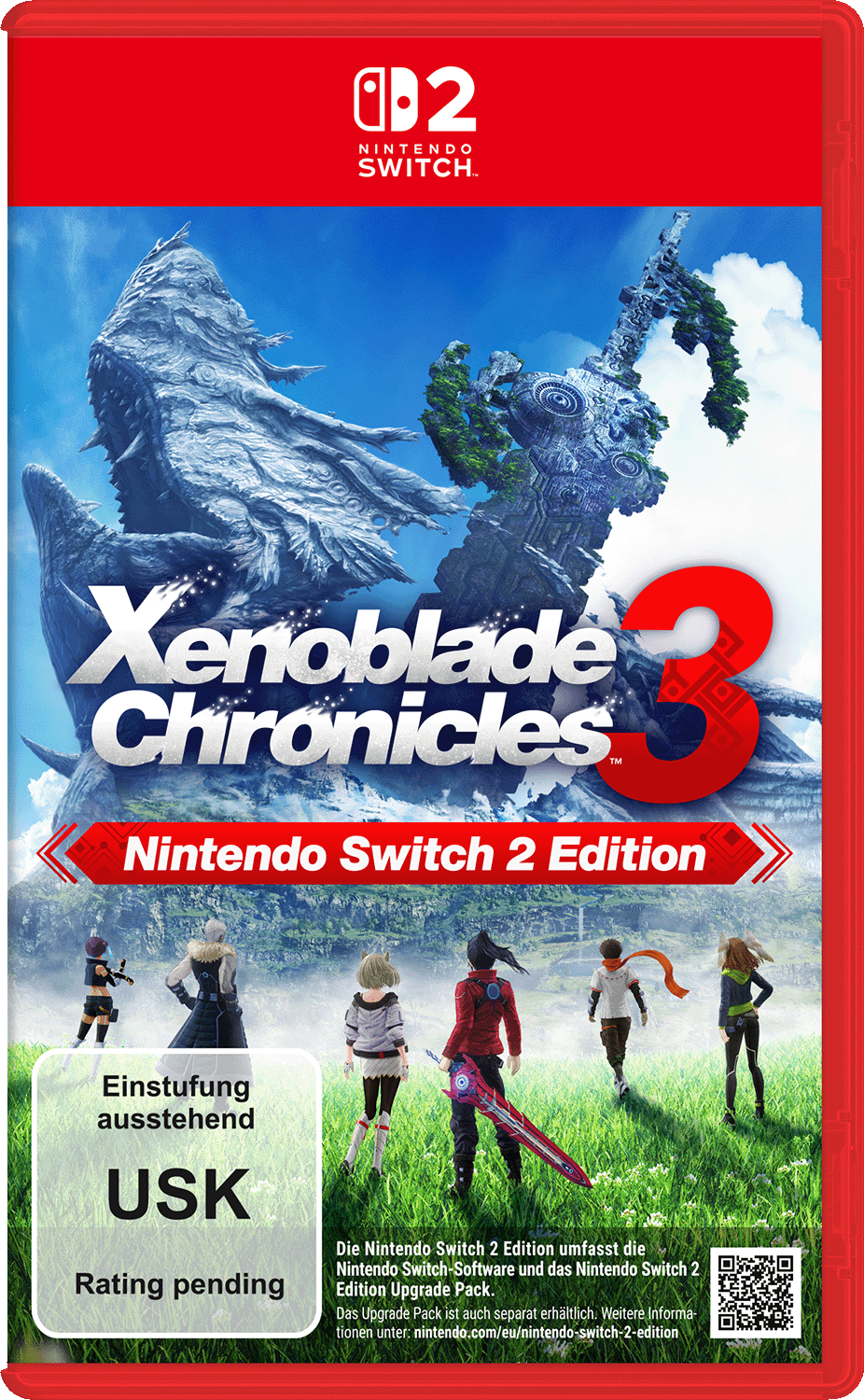 Nintendo Switch Spielcover Xenoblade Chronicles 3 mit Figuren und riesigen Monolithen.