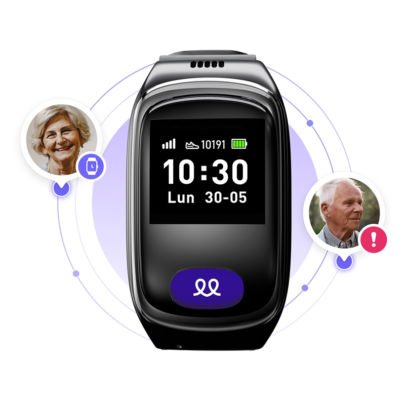 Smartwatch mostrando hora, rostros de contactos y notificaciones.