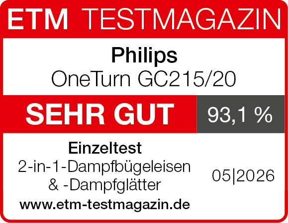 ETM Testmagazin: Philips OneTurn GC215/20, Sehr Gut, 93,1%.