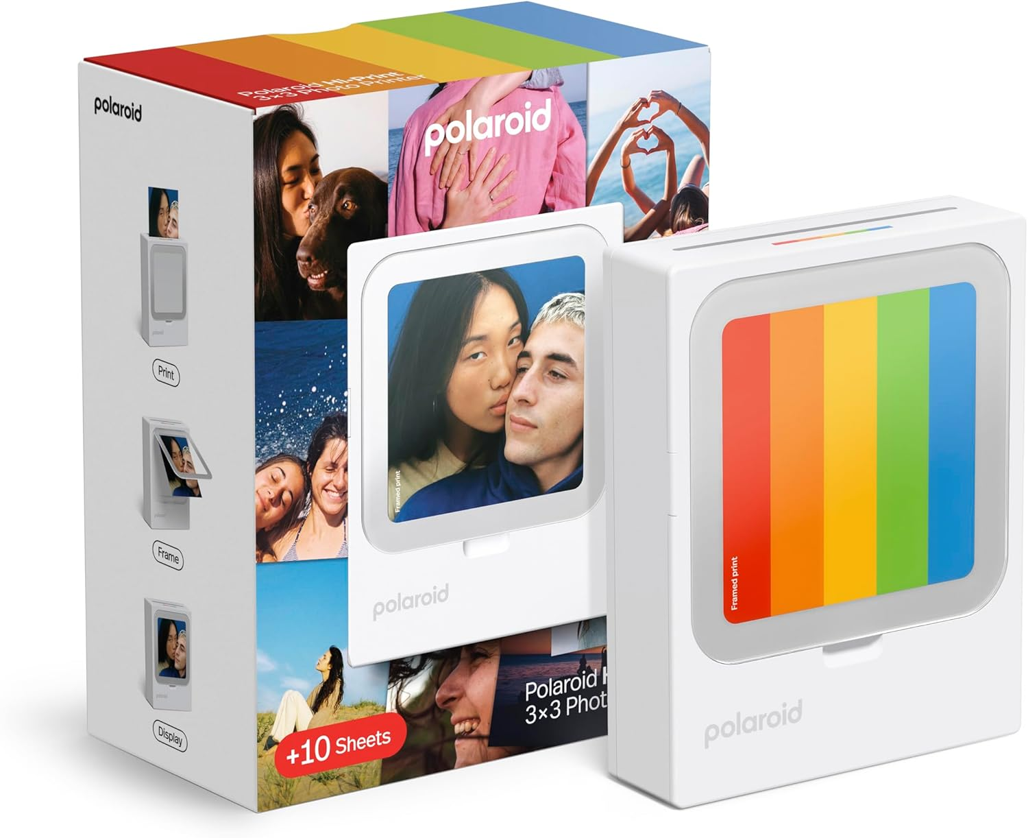 Polaroid azonnali fotónyomtató szivárványos dizájnnal, párok és barátok fotóival.
