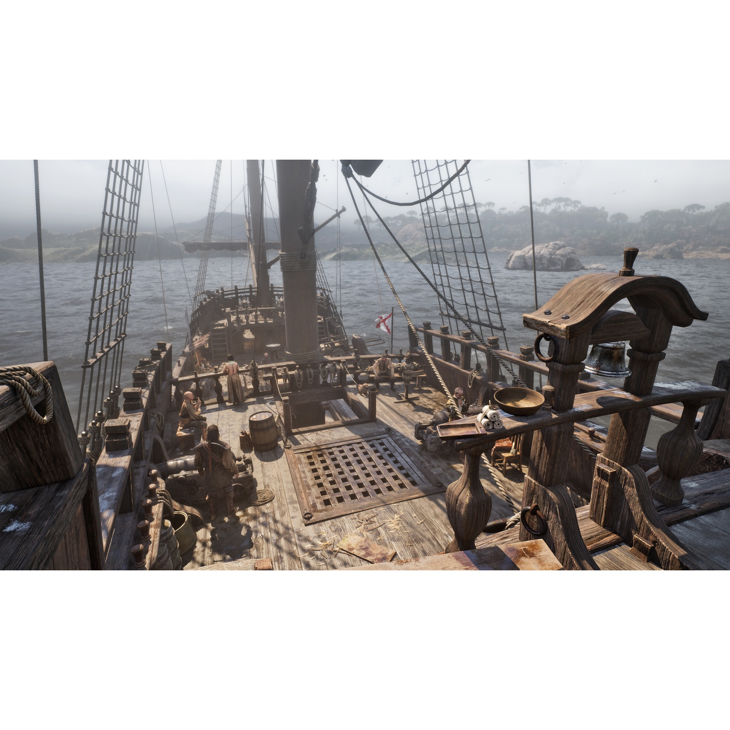 Een oud zeilschip op het water met veel masten en touwen.