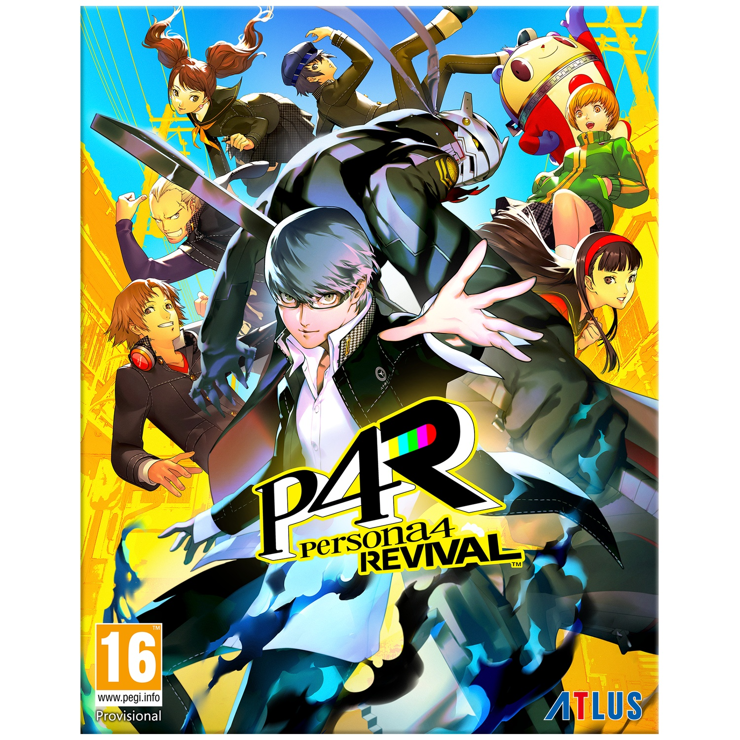 Couverture du jeu Persona 4 Revival avec des personnages d'anime et le logo P4.