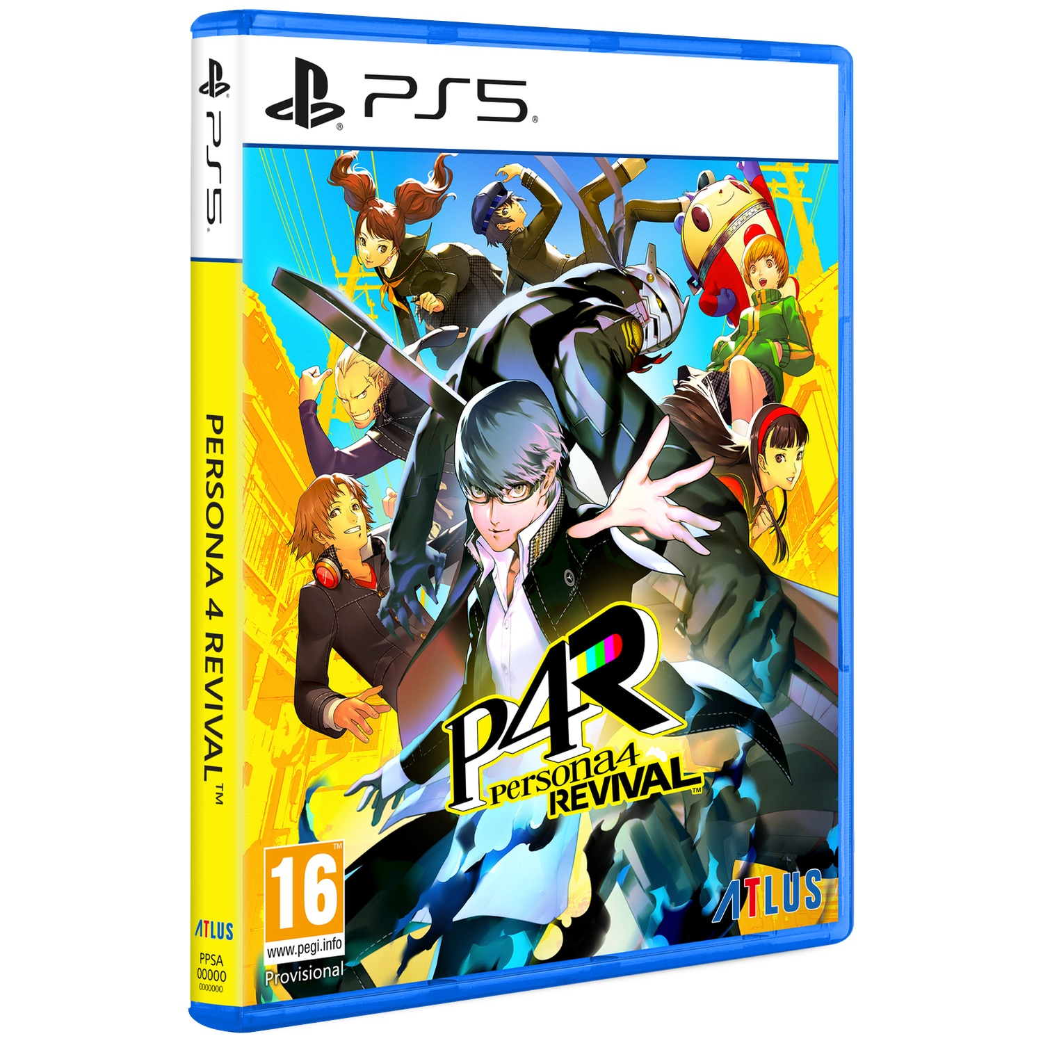 Couverture de jeu PS5 Persona 4 Revival avec personnages d'anime et logo PS5.