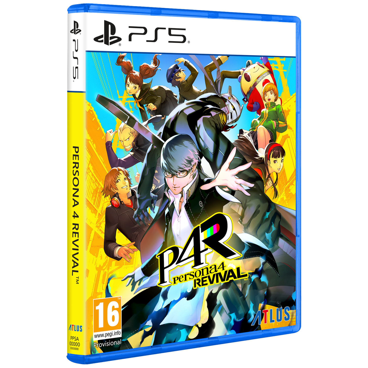 Boîtier de jeu PS5 pour Persona 4 Revival, avec personnages d'anime et logo PS5.