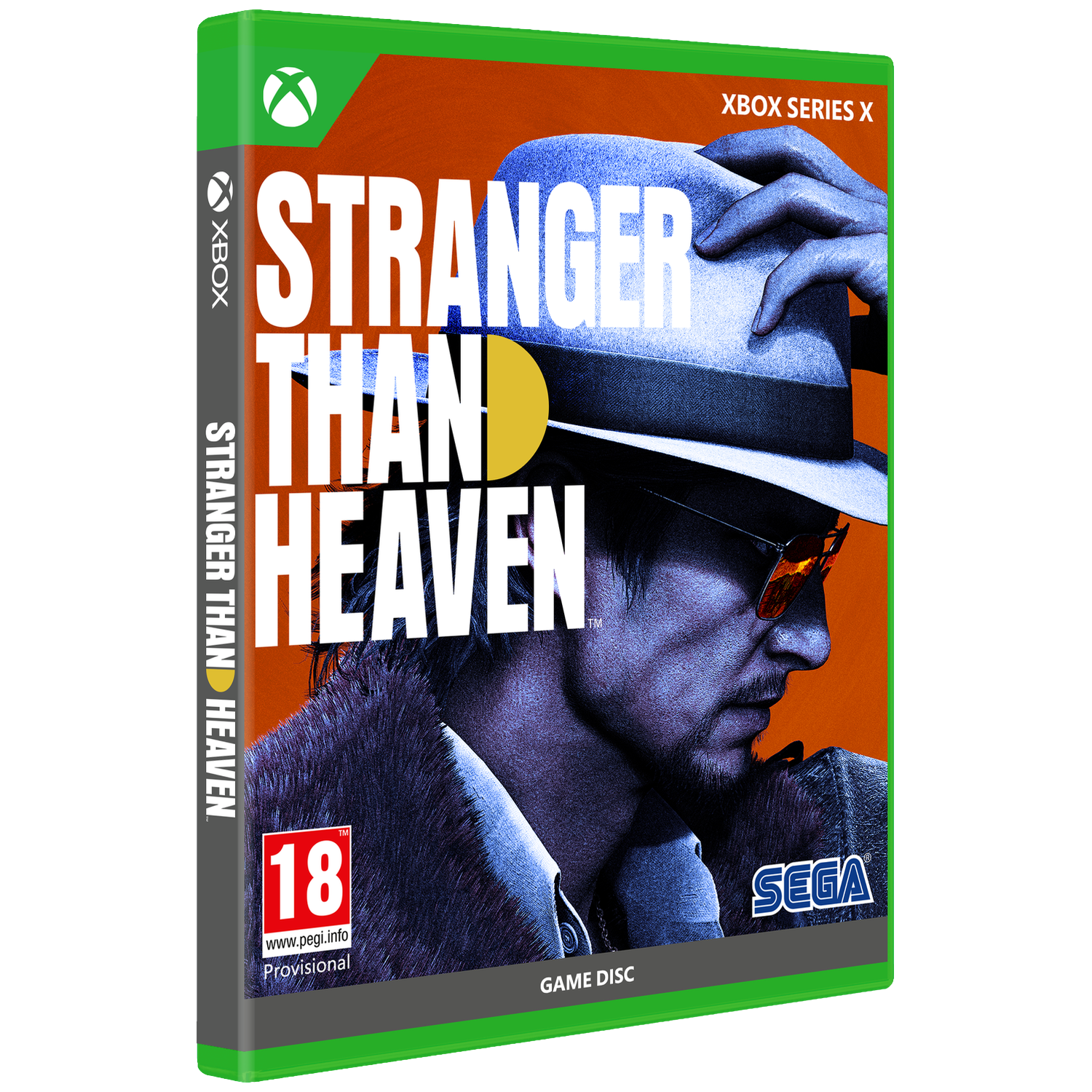 Boîtier de jeu Xbox Series X 'Stranger Than Heaven' avec un homme portant un chapeau.